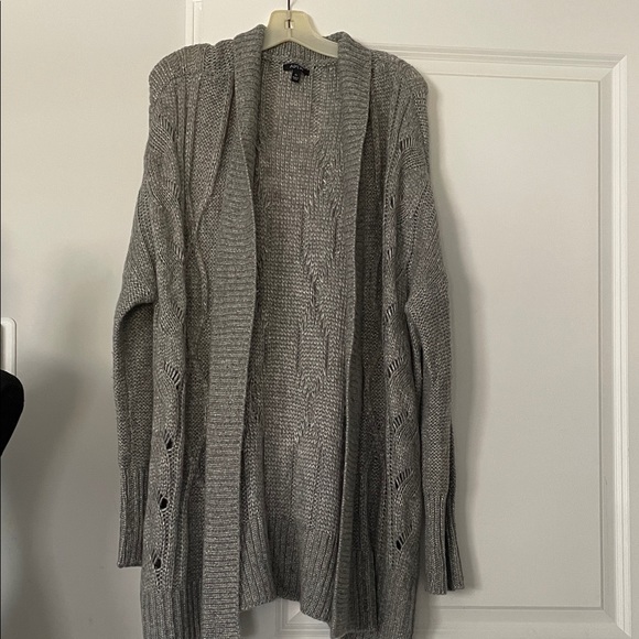 Apt 9 Cardigan Women Size XL Gray Open Front Chunky Cable Knit Pattern Long - Picture 5 of 12